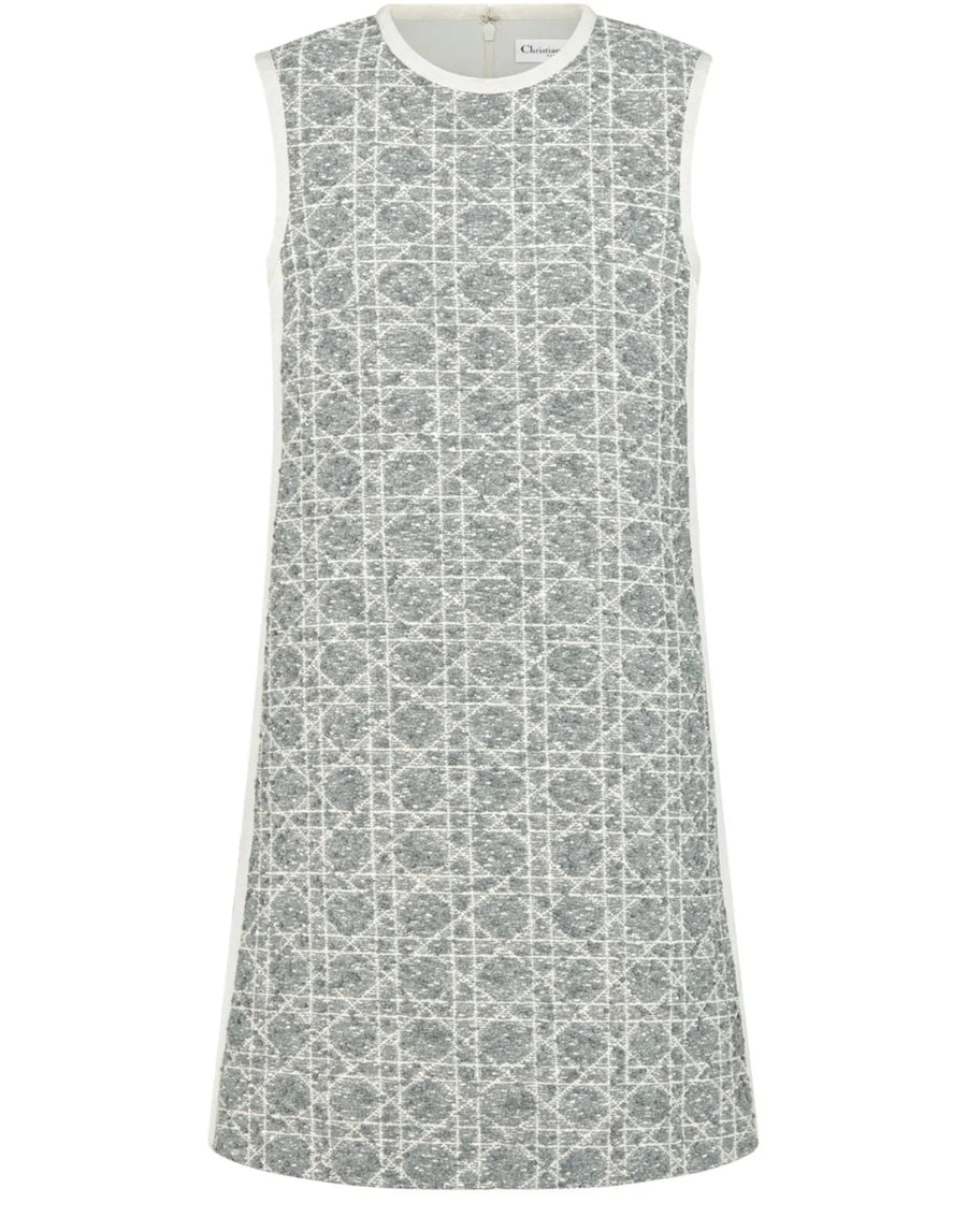 Dior Short Macrocannage Gray Cotton-Blend Tweed Dress