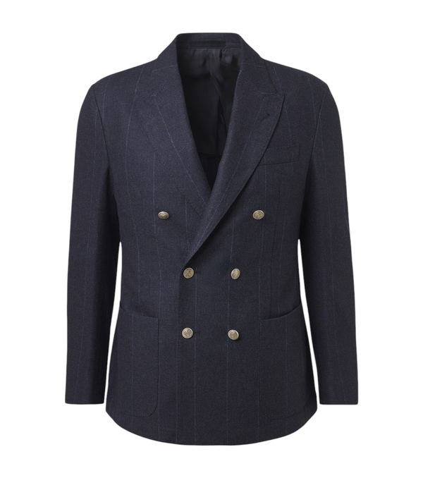 Eleventy Pinstriped wool, cotton, and cashmere blazer