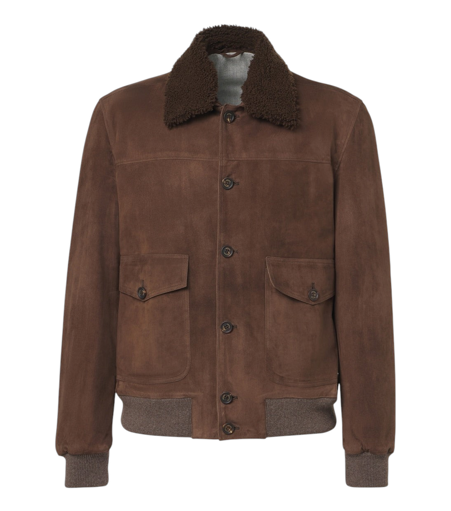 Eleventy Shearling-lined suede jacket