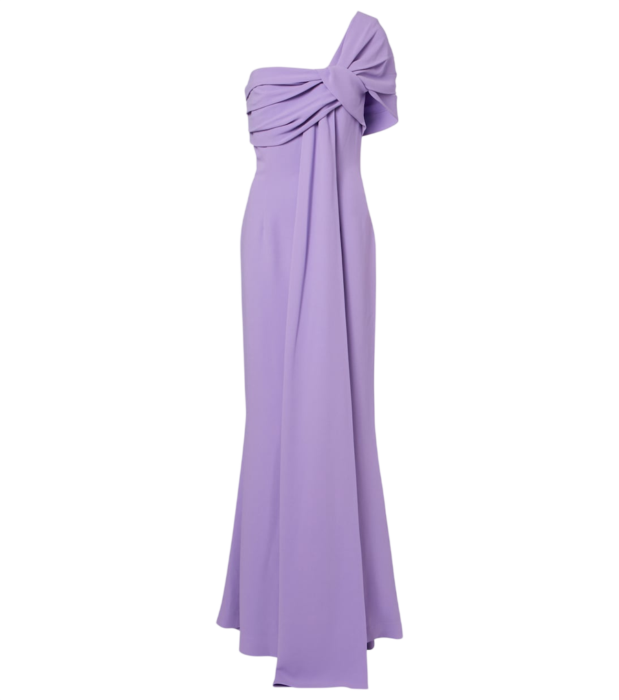 Elie Saab Abito lungo monospalla drappeggiato in cady misto seta