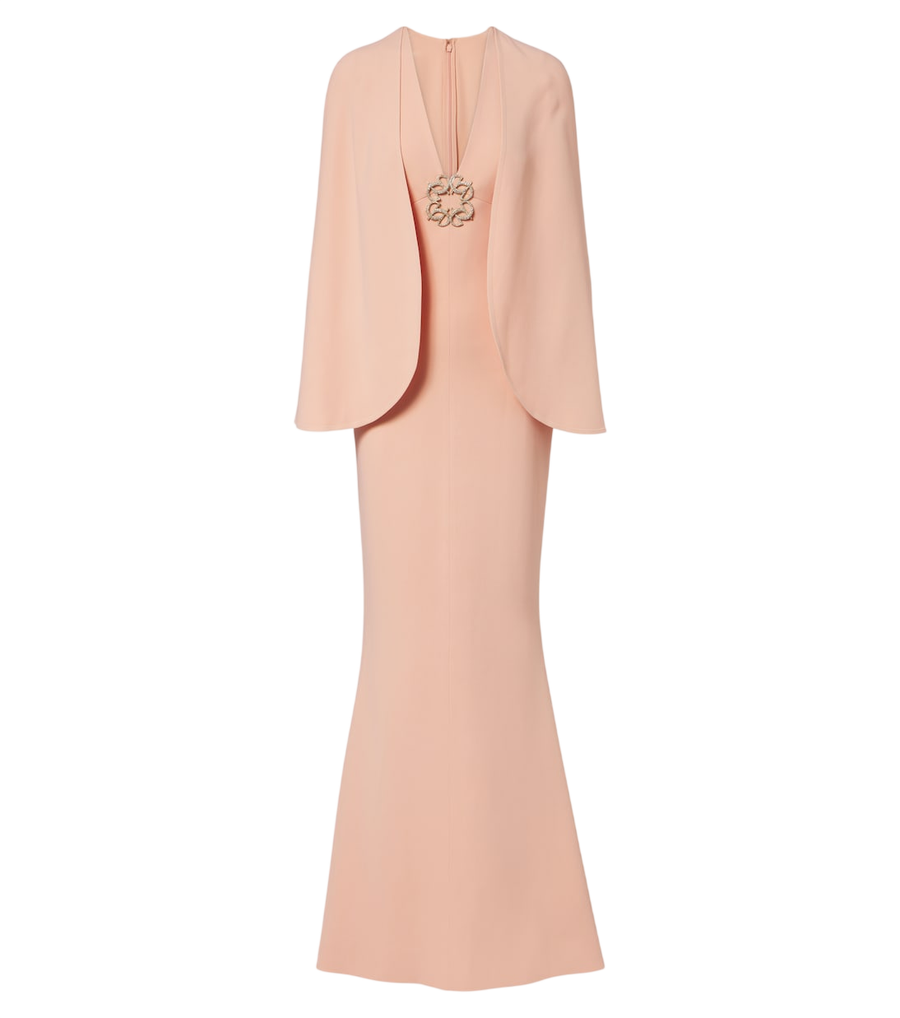 Vestido largo de cady con capa y adornos de Elie Saab