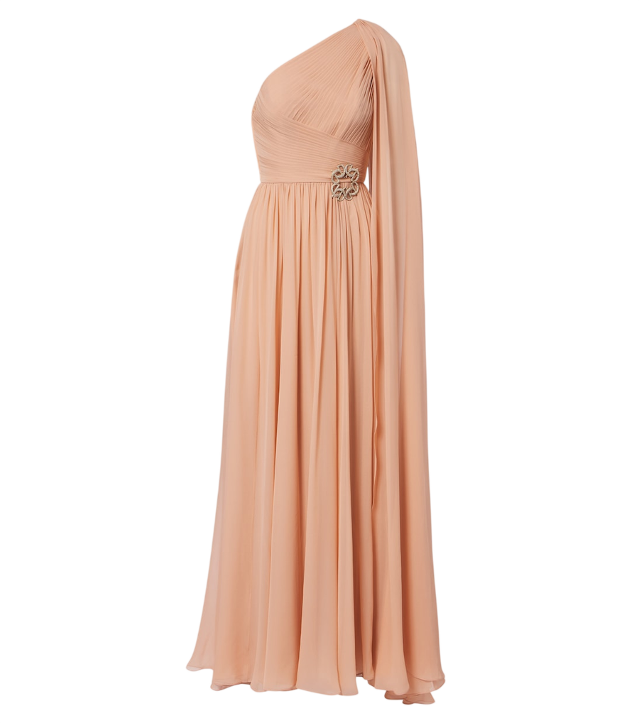 Elie Saab Embellished plissé one-shoulder silk gown