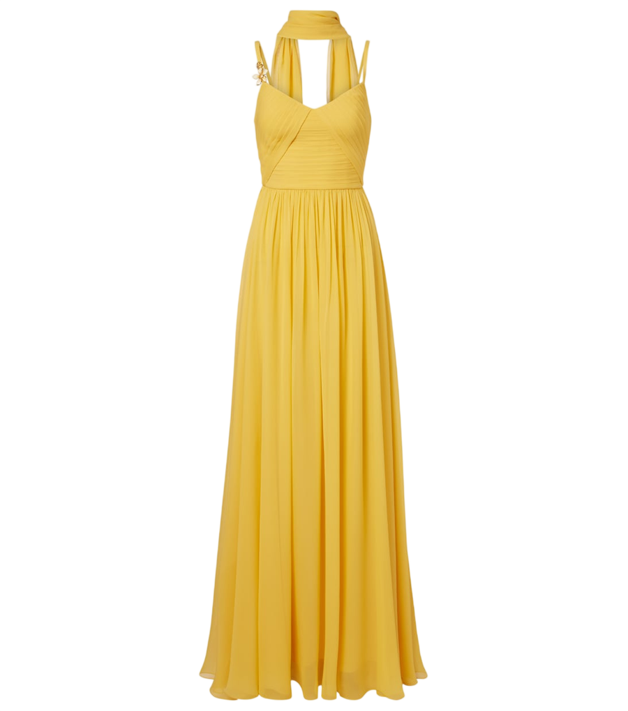 Vestido comprido Elie Saab em seda adornada com pormenor de echarpe