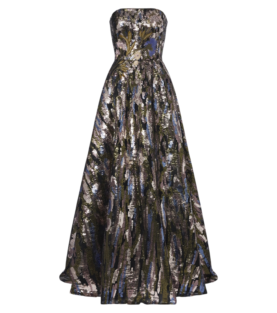 Robe bustier en mélange de soie ornée Elie Saab
