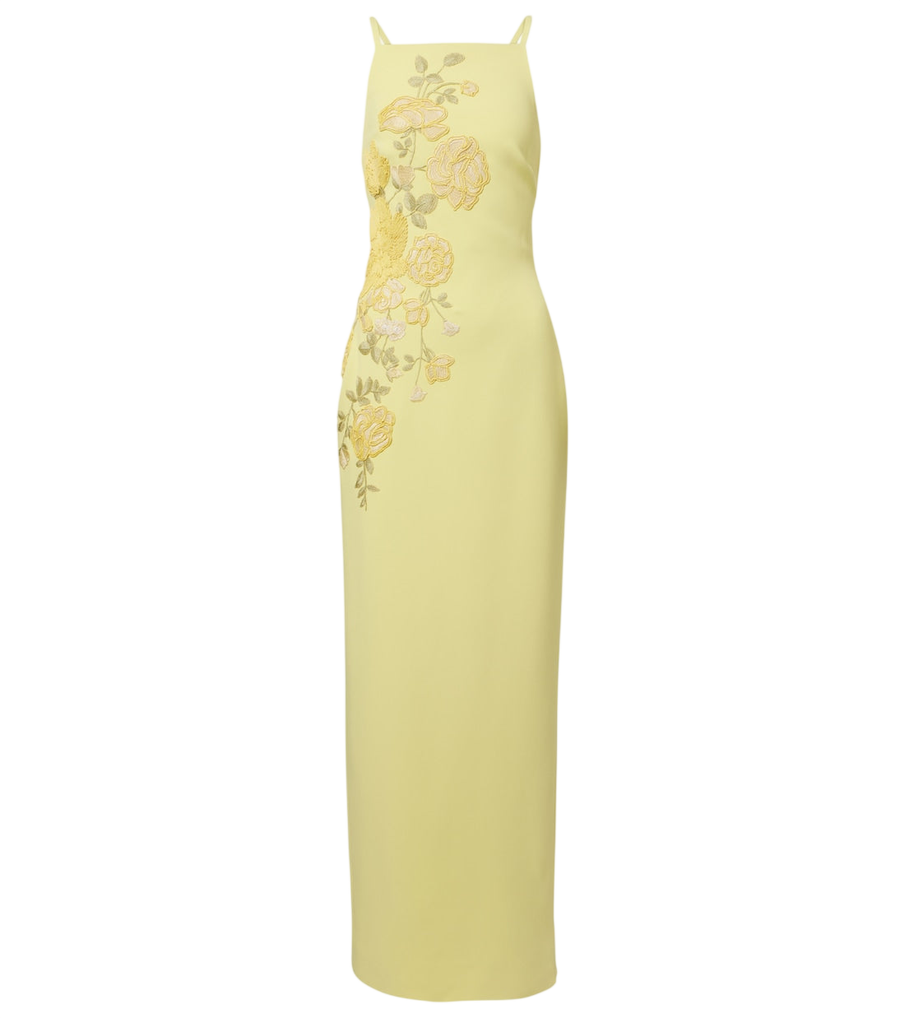 Elie Saab Vestido comprido bordado em cady de atar ao pescoço