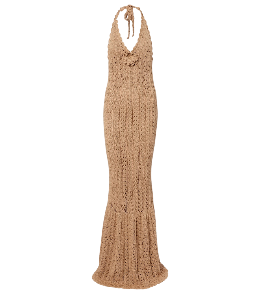 Robe longue en coton crocheté à appliqués floraux Elie Saab