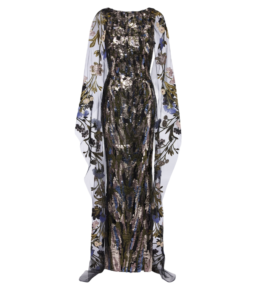 Vestido de capa con lentejuelas florales de Elie Saab