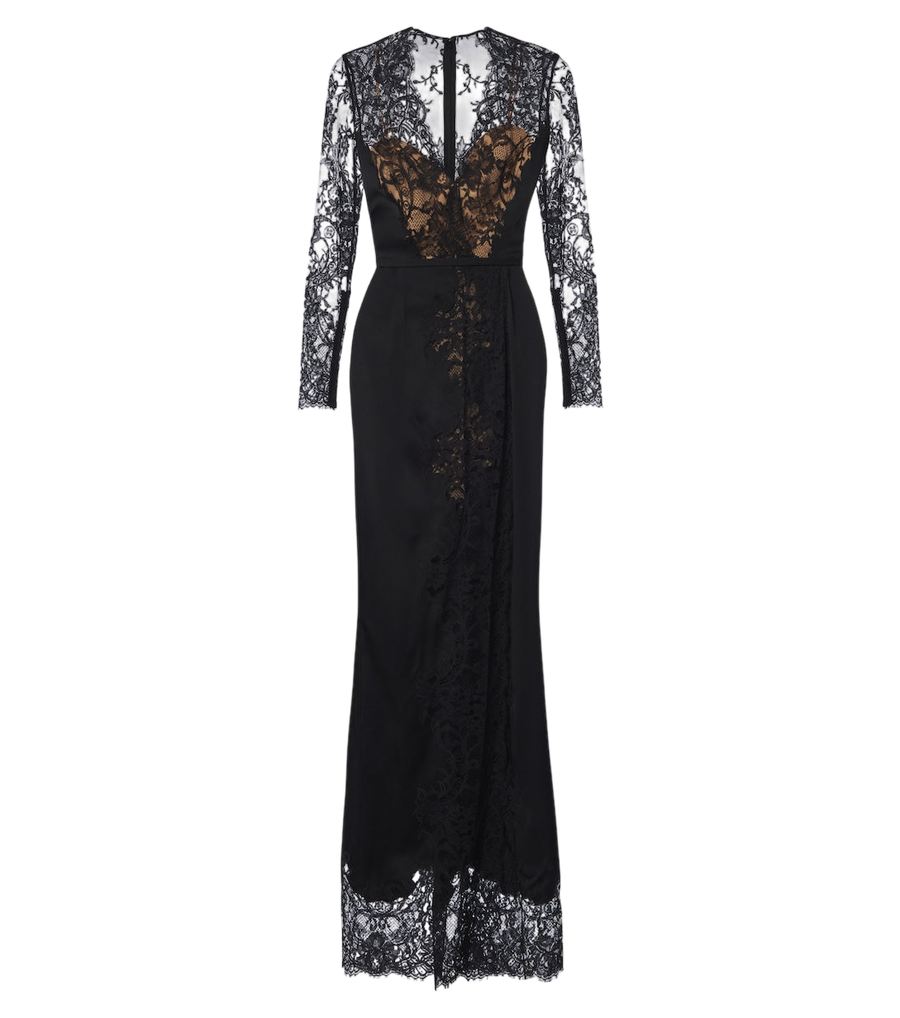 Vestido de mezcla de algodón y seda con ribete de encaje de Elie Saab