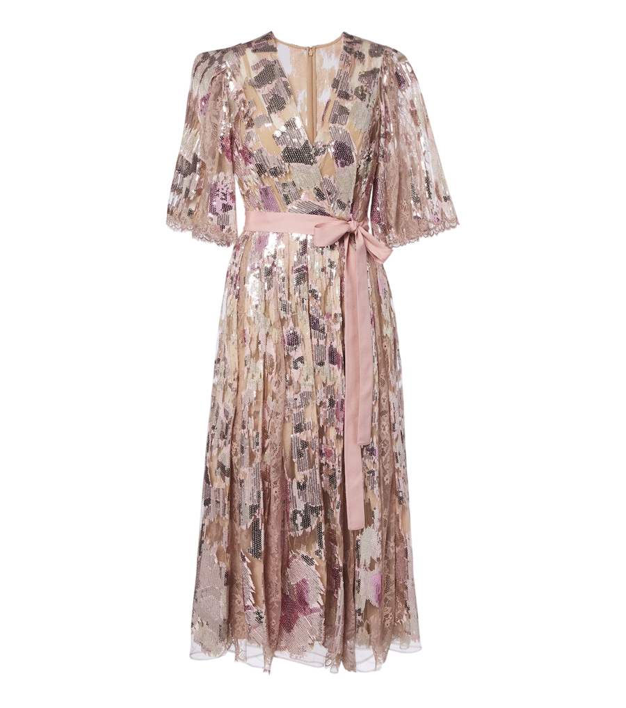 Robe portefeuille en tulle mélangé de soie à sequins Elie Saab