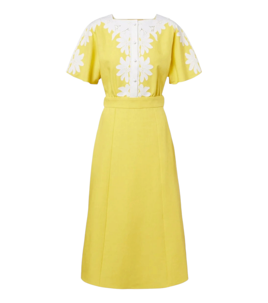 Valentino Embroidered linen midi dress