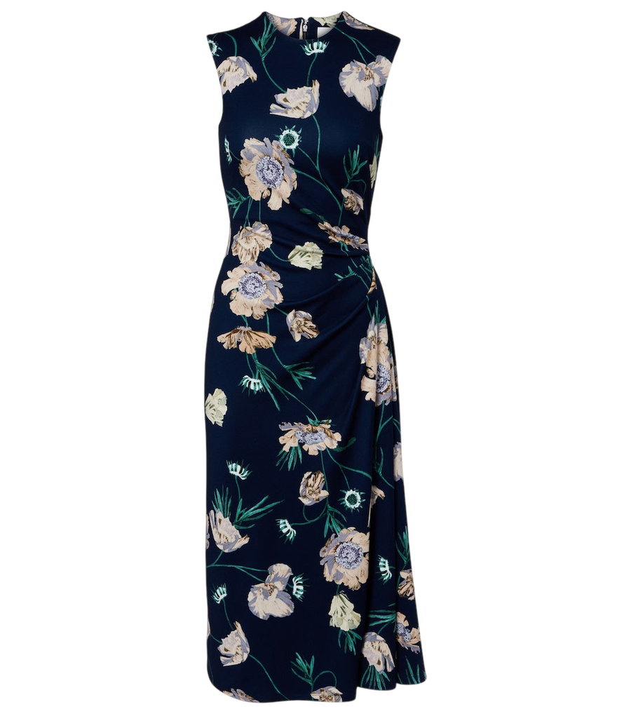 Robe midi drapée en jersey à motif floral Erdem