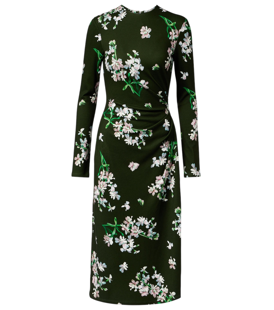 Robe midi drapée à fleurs Erdem