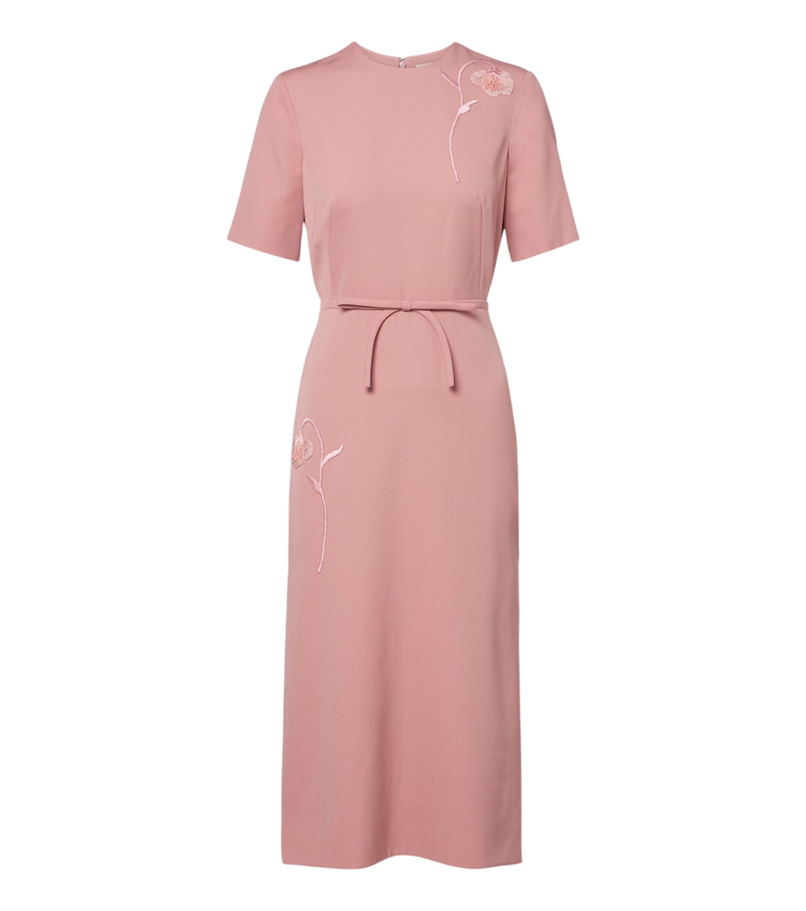 Vestido midi de sarga con bordados y adornos de Erdem