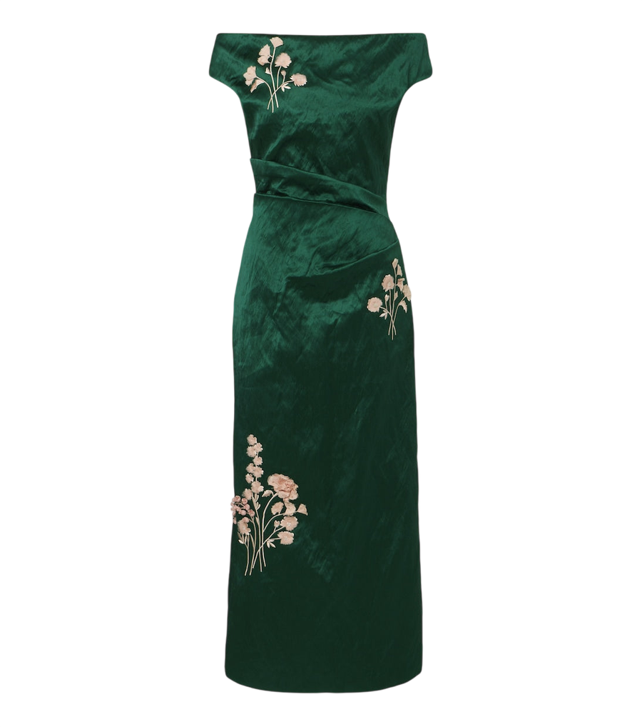 Robe de cocktail en satin à appliqués floraux ornés Erdem