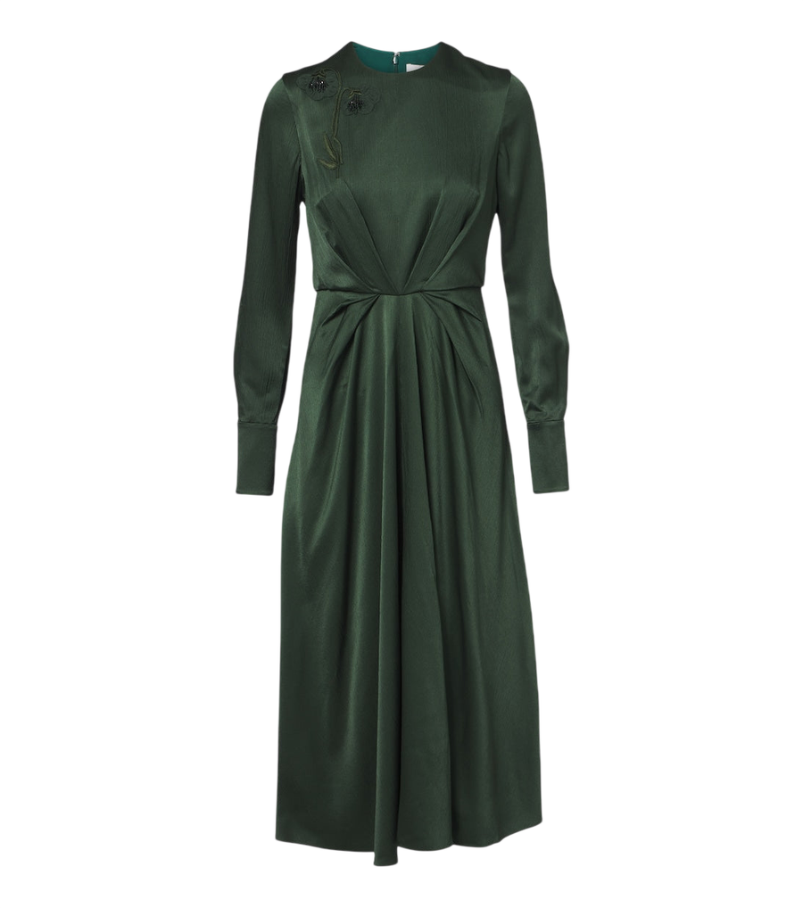 Robe midi en seersucker de satin à appliqués floraux Erdem