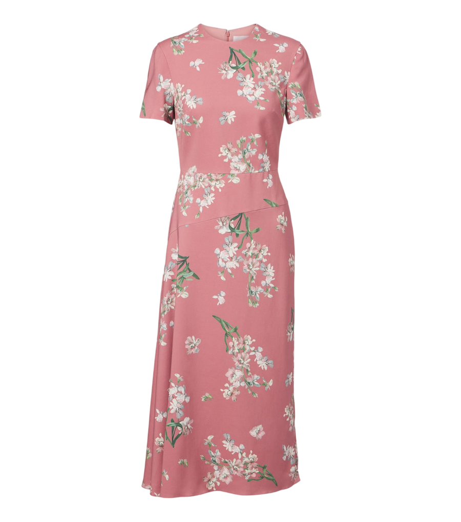 Robe midi asymétrique en cady à motif floral Erdem