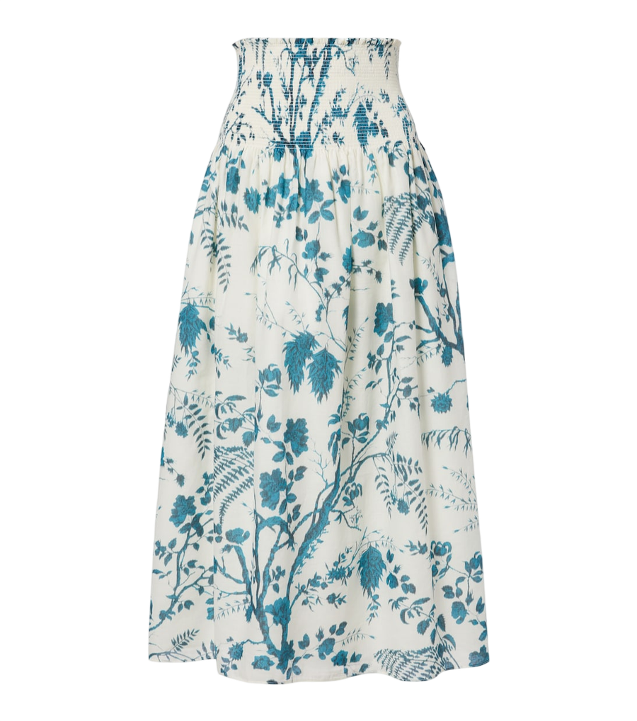 Erdem Gonna midi in cotone e lino con stampa floreale