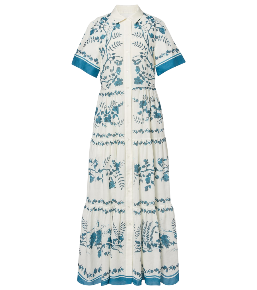 Vestido camisero escalonado de algodón y lino con estampado floral de Erdem
