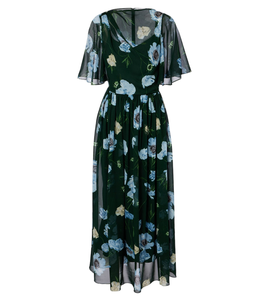 Erdem Abito midi floreale in voile di seta drappeggiato
