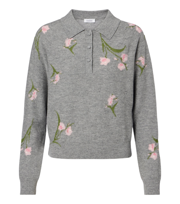 Erdem Floral intarsia wool polo sweater
