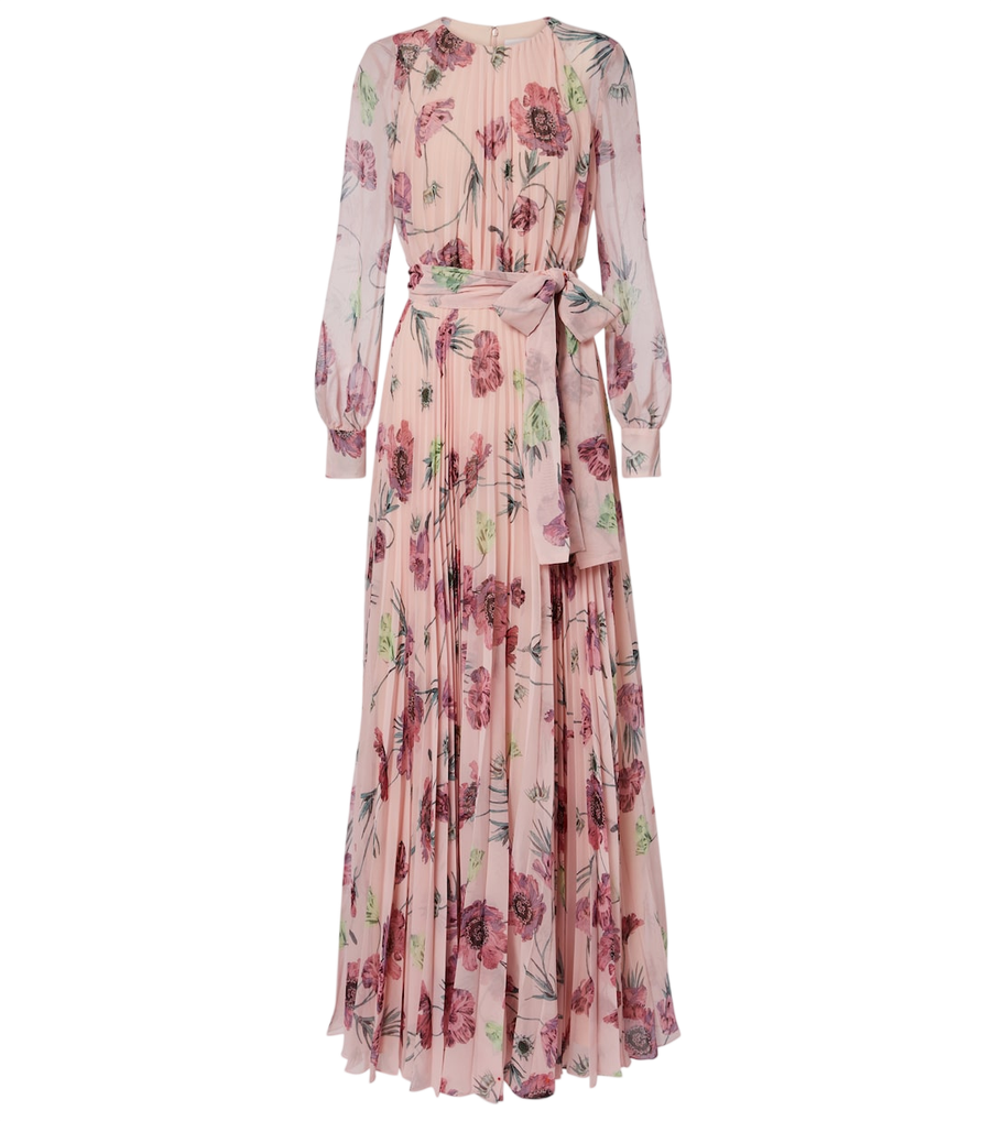 Robe longue en voile plissé à motif floral Erdem