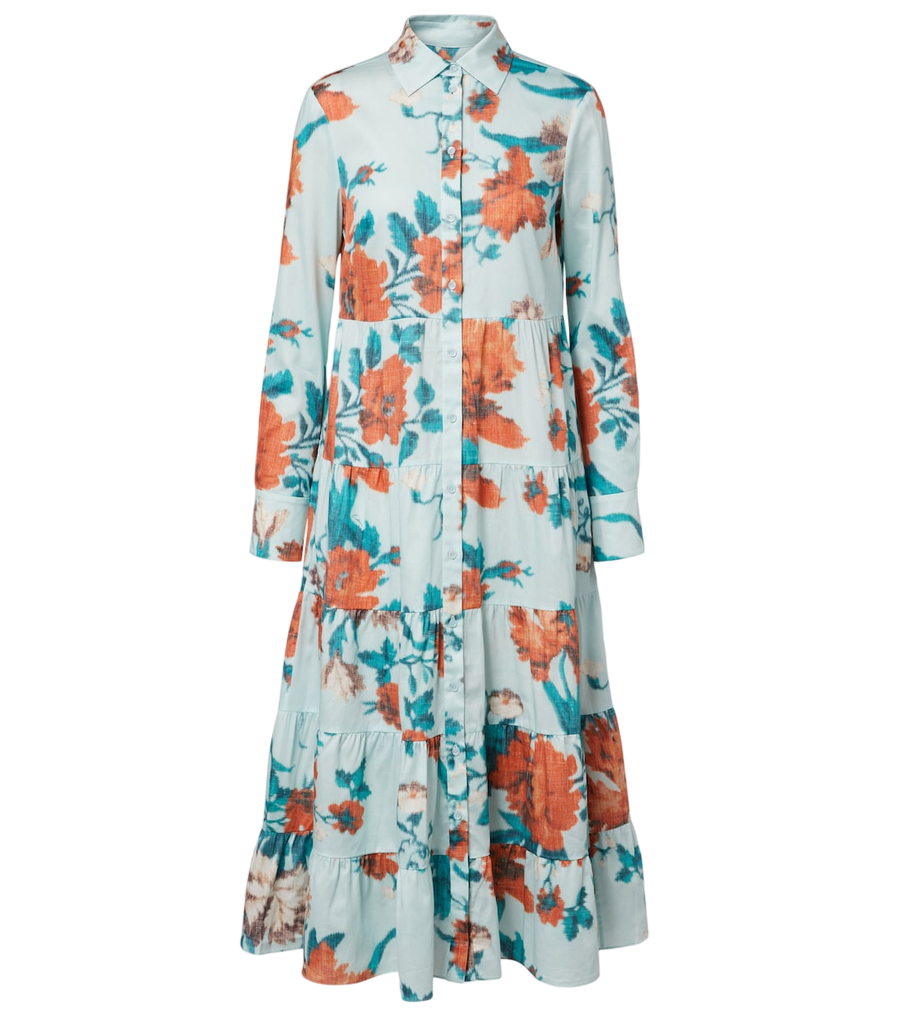 Vestido camisero de algodón con estampado floral y falda escalonada de Erdem