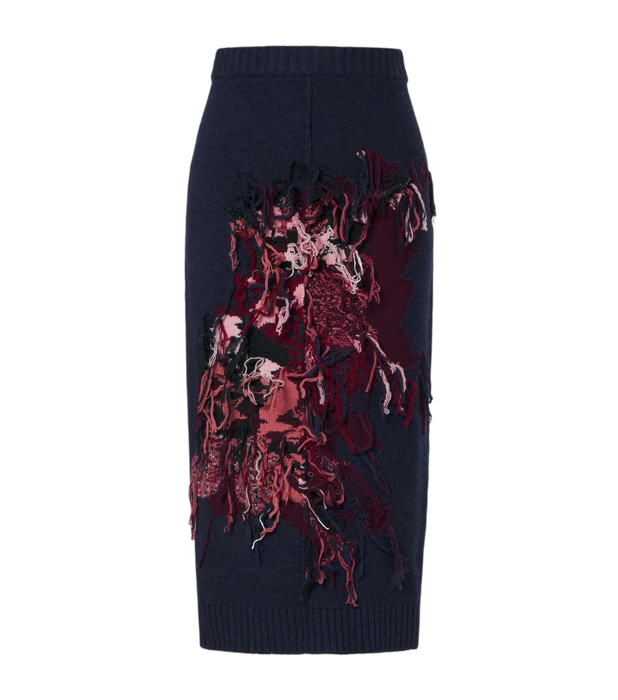 Erdem Fringed intarsia wool midi skirt