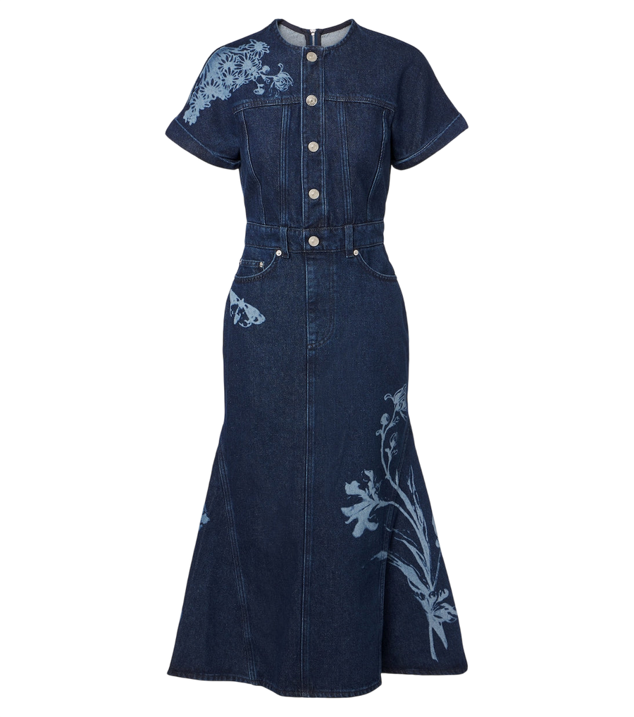 Erdem Printed denim midi dress