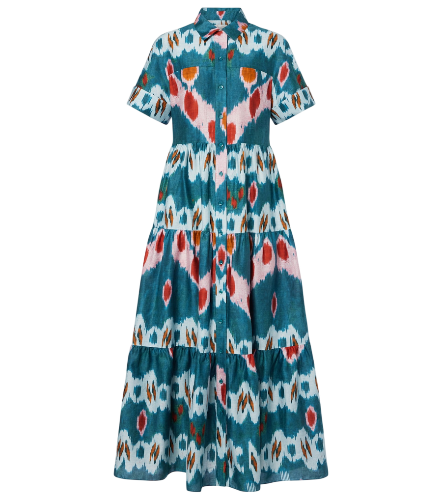Robe chemise à étages en coton imprimé Erdem