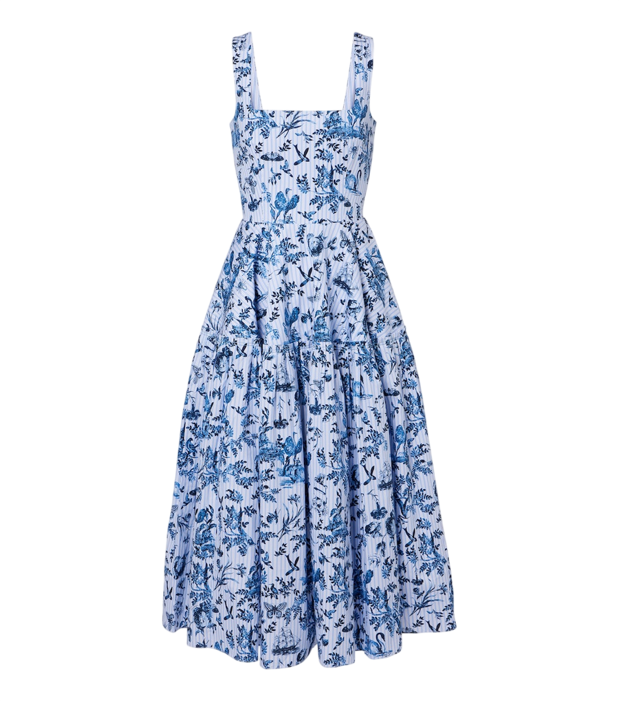 Vestido midi de popelina de algodón estampado a rayas Erdem