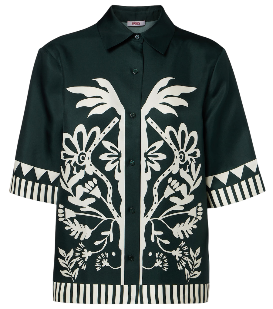 Chemise en twill de soie imprimé Émeraude