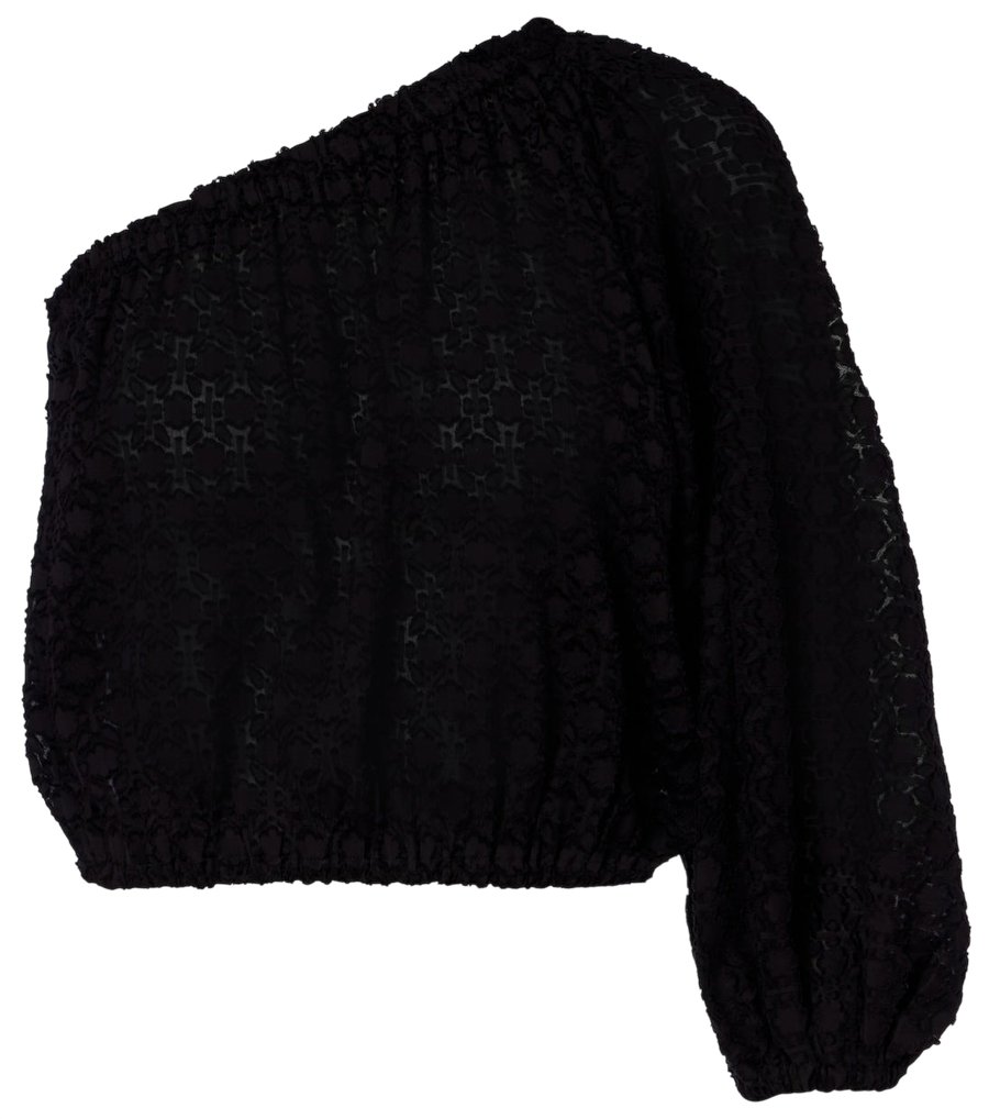 Top de jacquard de seda y algodón con un hombro al descubierto Eres Twist
