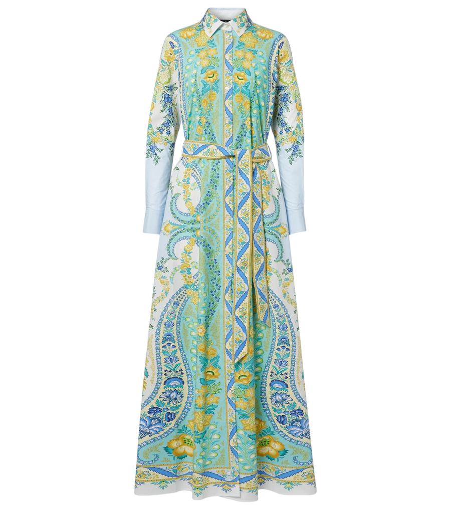 Vestido camisero de algodón floral con cinturón Etro