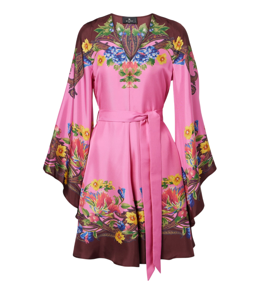 Etro Belted floral silk satin minidress
