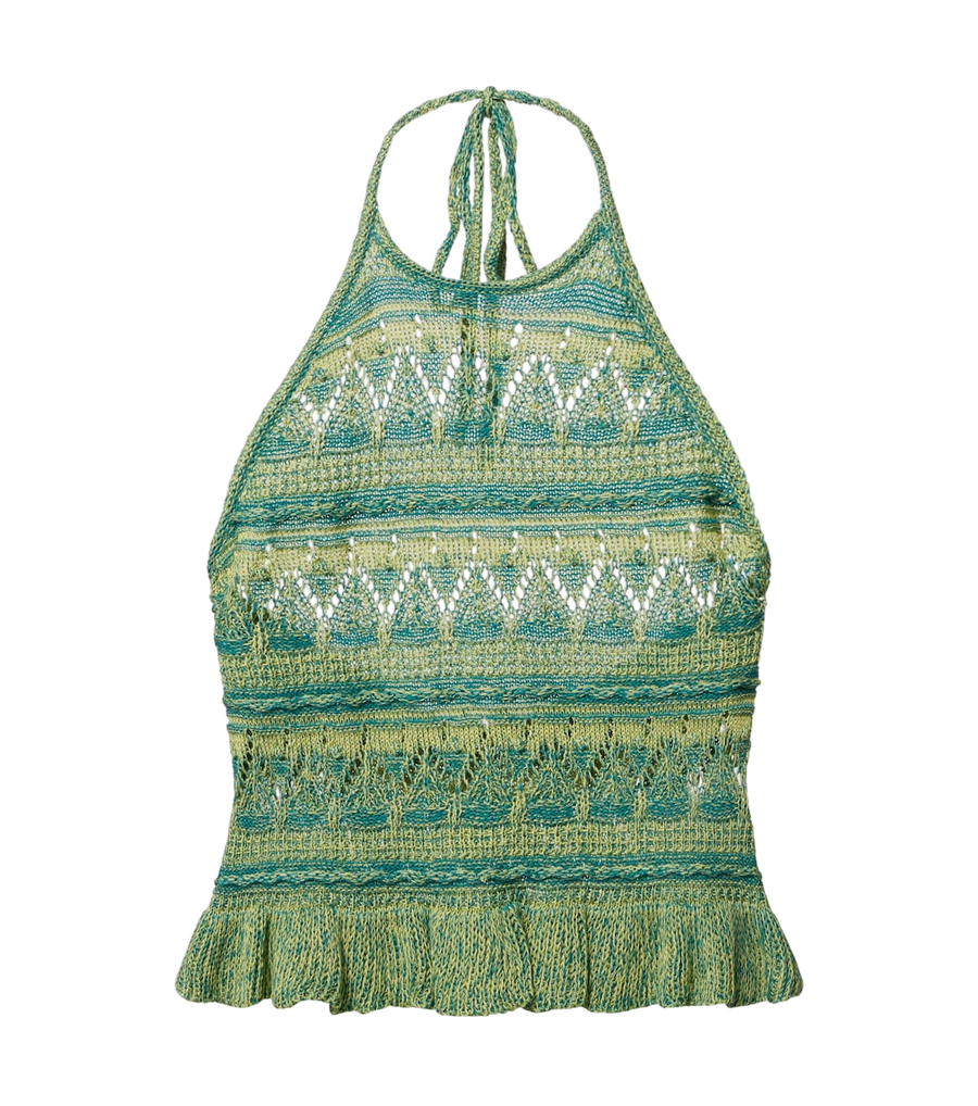 Top de algodón con cuello halter y crochet de Etro