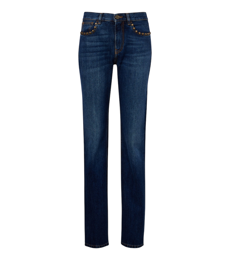 Etro Calça jeans reta desbotada com tachas