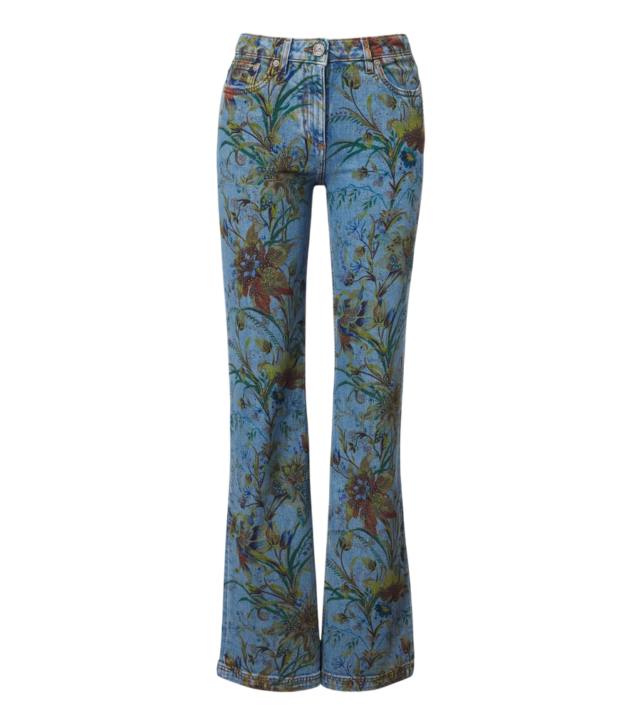 Vaqueros acampanados con estampado floral de Etro
