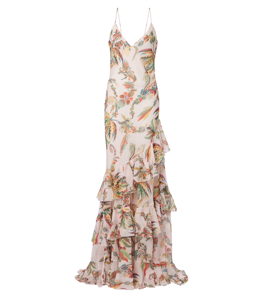 Vestido largo floral con volantes de Etro