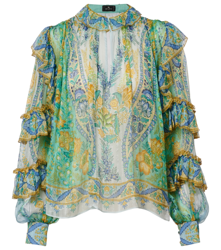 Blouse Etro à fleurs en soie à volants