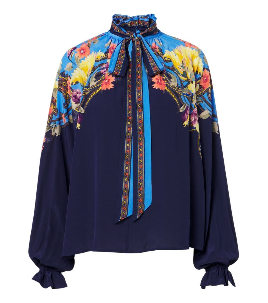 Blusa Etro de seda habotai con cuello lazada y estampado floral