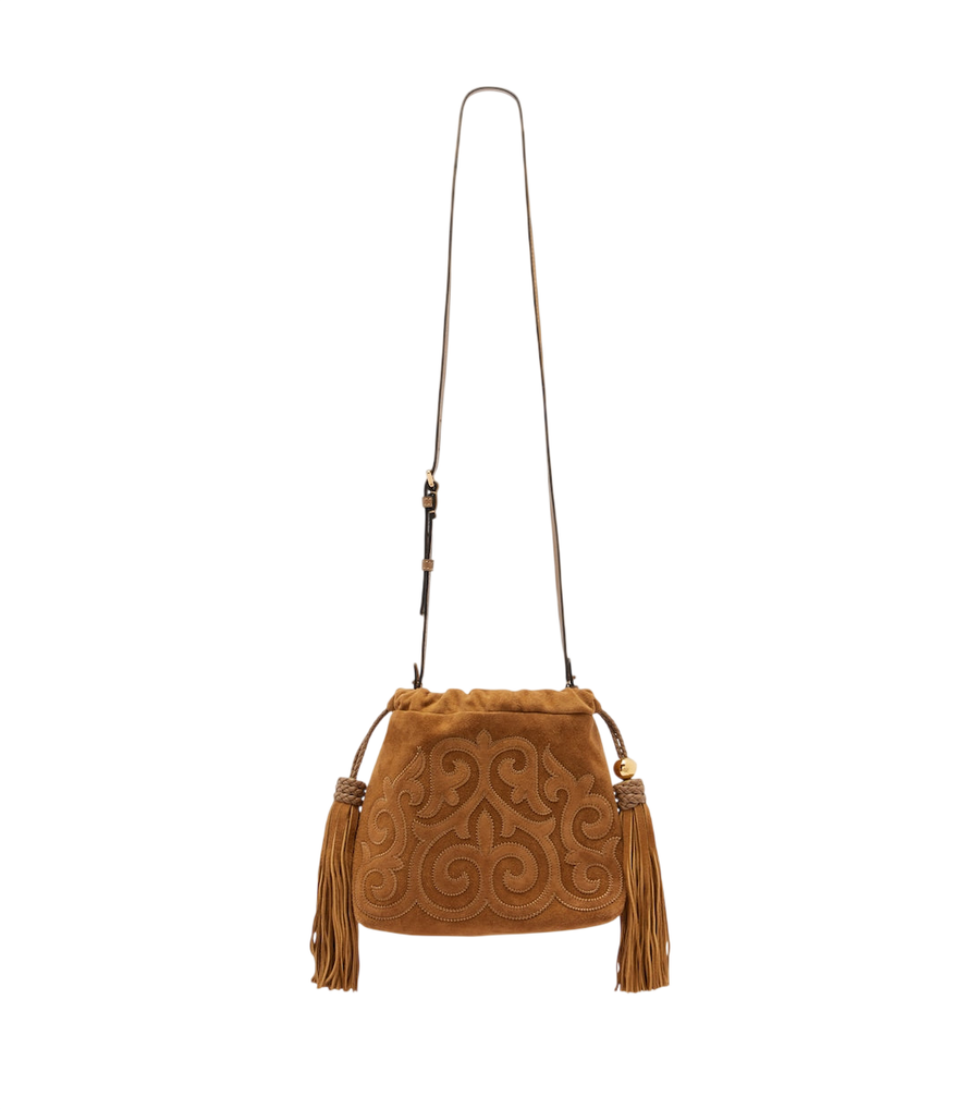 Etro Kalispera Small embroidered suede clutch