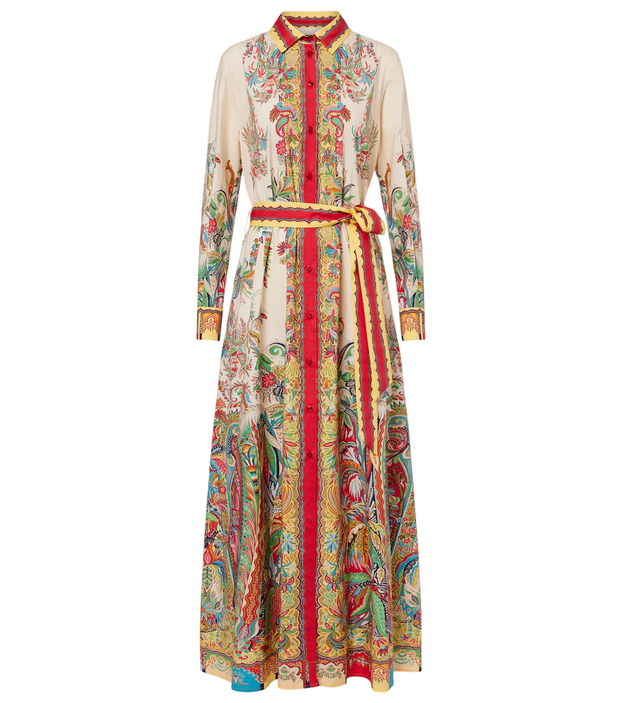 Vestido camisero de algodón con cinturón y estampado Paisley de Etro