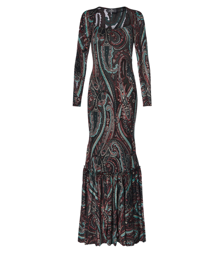 Robe longue en jersey et chenille à motif Paisley Etro