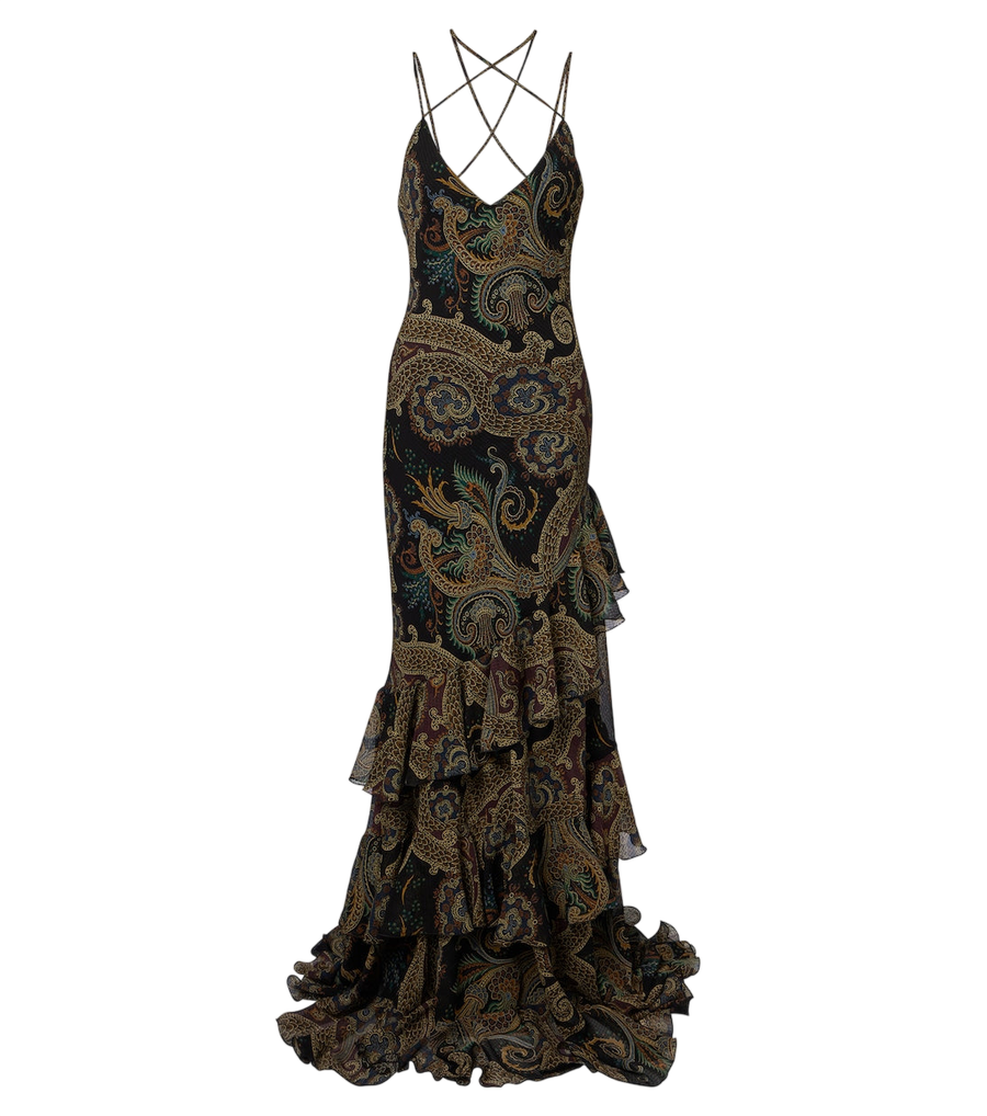 Etro Paisley ruffled seersucker gown