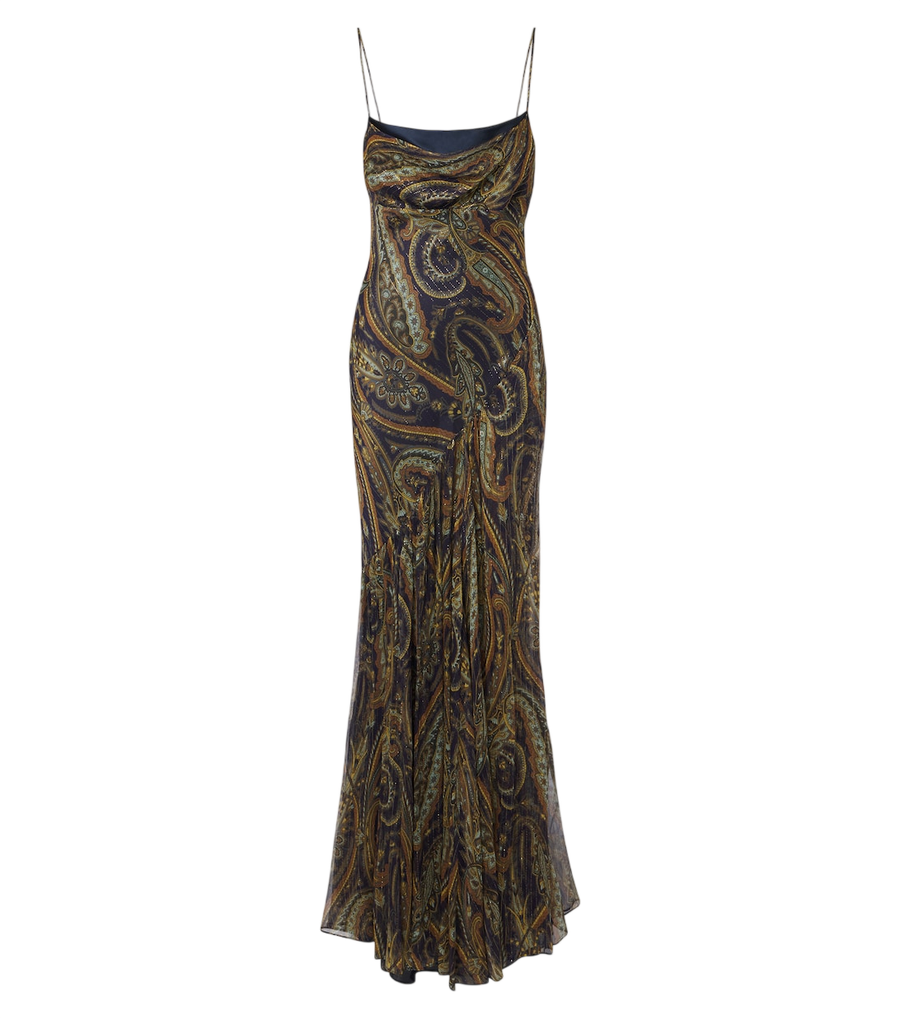 Robe longue en mousseline de soie mélangée à motif Paisley Etro
