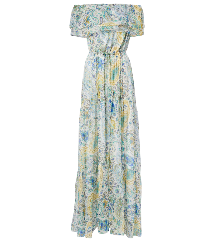 Vestido largo de gasa de seda con estampado Paisley de Etro