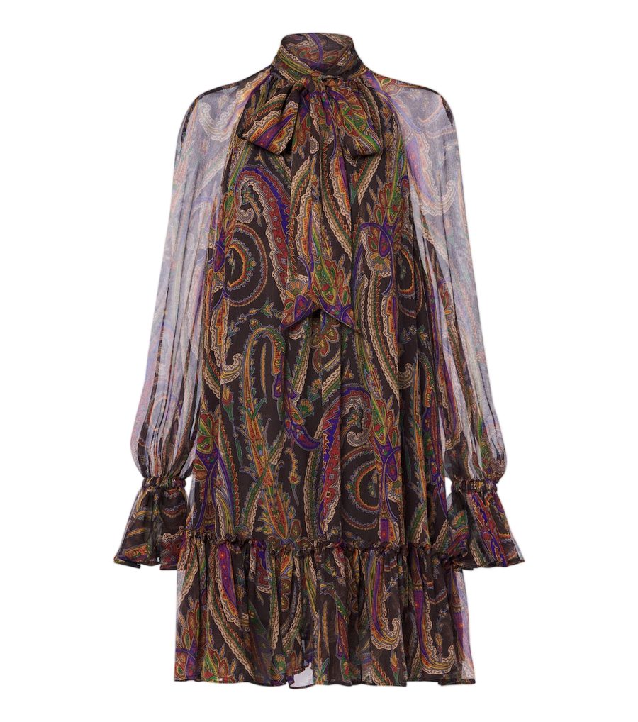 Etro Paisley tie-neck silk chiffon minidress