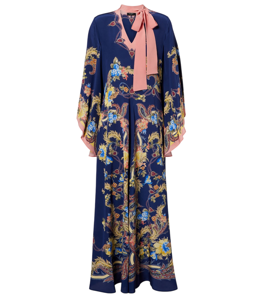 Maxivestido de seda con cuello lazada y estampado Paisley de Etro