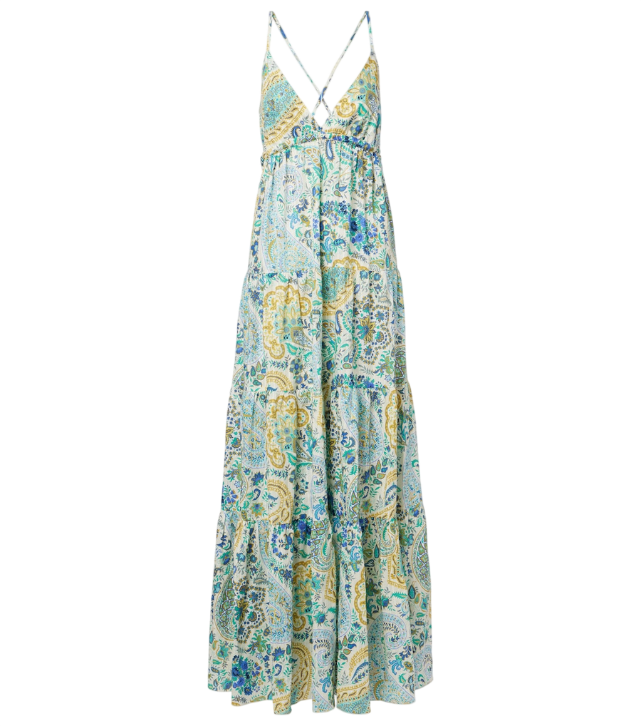 Robe longue à étages en coton à motif cachemire Etro