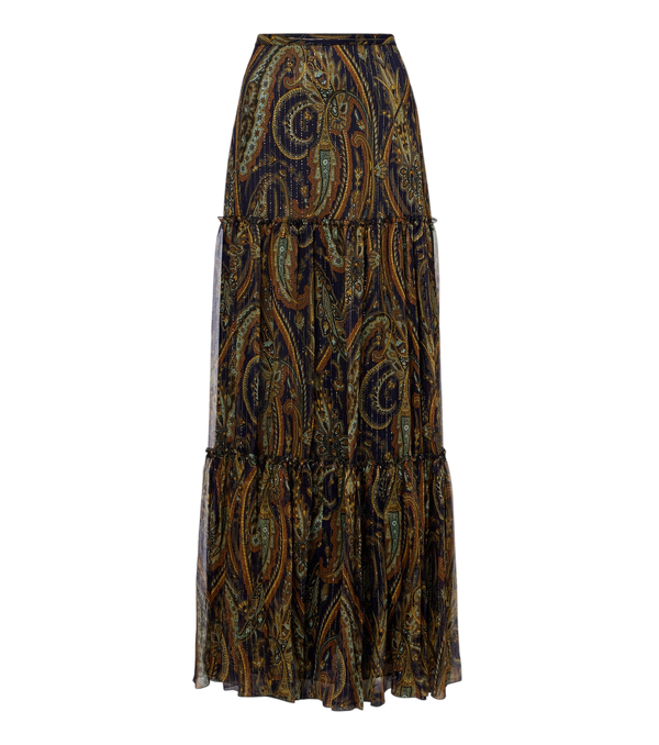 Etro Gonna lunga a balze in chiffon di misto seta con motivo paisley